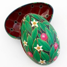 Green Leafy Floral Faberge Egg Metal Easter Tin ~ 4-1/4" tall