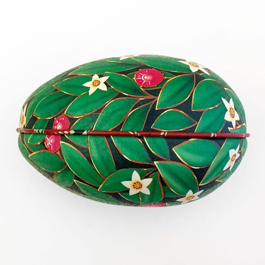 Green Leafy Floral Faberge Egg Metal Easter Tin ~ 4-1/4" tall