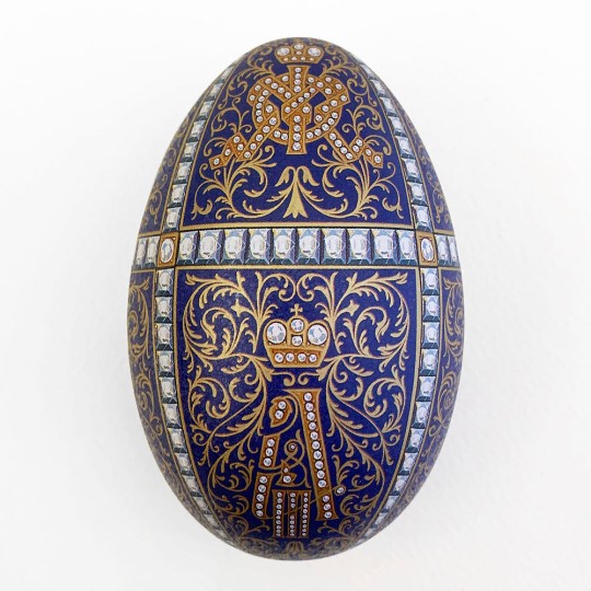 Fancy Blue Flourish Faberge Egg Metal Easter Tin ~ 4-1/4" tall