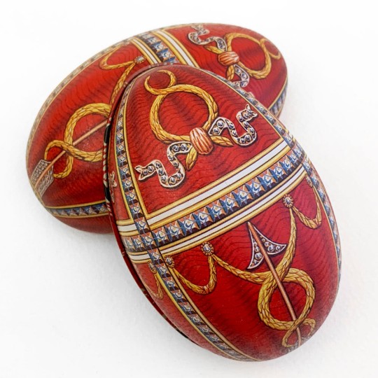 Red Swags Faberge Egg Metal Easter Tin ~ 4-1/4" tall ~ Old Store Stock