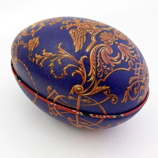 Regal Blue Griffin Faberge Egg Metal Easter Tin ~ 4-1/4" tall 