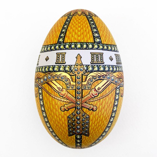 Fancy Regal Yellow Faberge Egg Metal Easter Tin ~ 4-1/4" tall