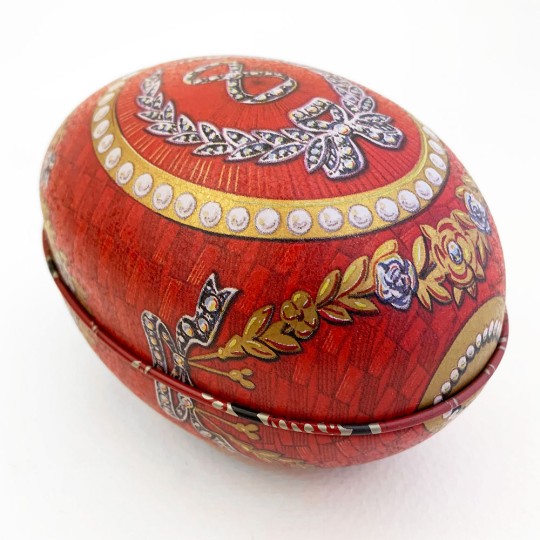 Regal Red Garlands Faberge Egg Metal Easter Tin ~ 4-1/4" tall