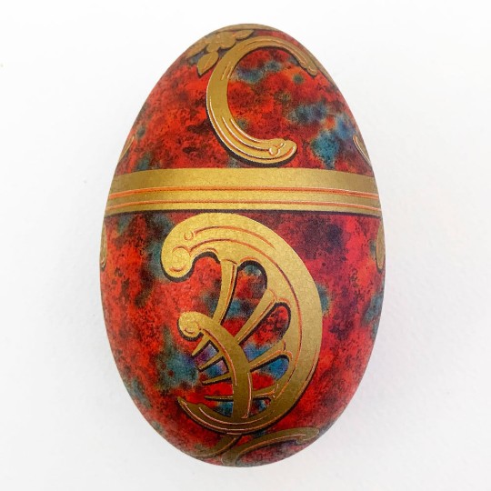 Red Scrolls Faberge Egg Metal Easter Tin ~ 4-1/4" tall ~ Old Store Stock
