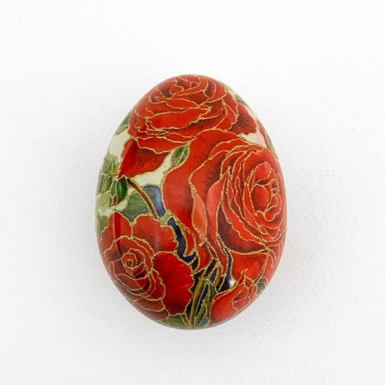 Red Roses Metal Easter Egg Tin ~ 2-3/4" tall