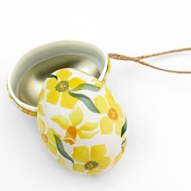 Yellow Daffodil Floral Metal Easter Egg Tin and Ornament ~ 2-3/4" tall