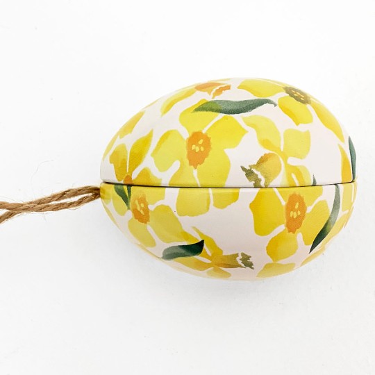 Yellow Daffodil Floral Metal Easter Egg Tin and Ornament ~ 2-3/4" tall