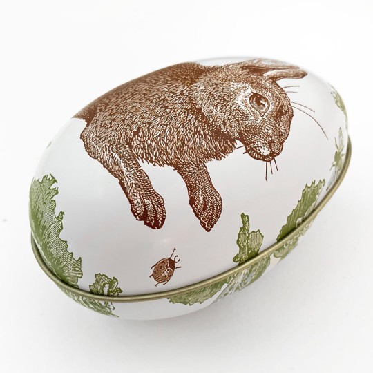 Rabbit and Cabbage Metal Easter Egg Tin ~ 4-1/4" tall