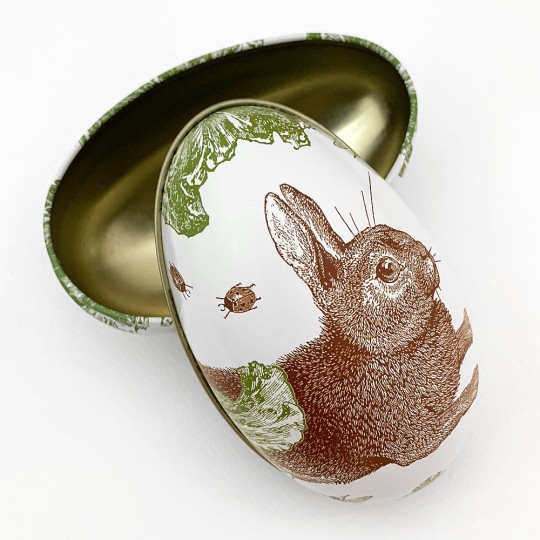 Rabbit and Cabbage Metal Easter Egg Tin ~ 4-1/4" tall