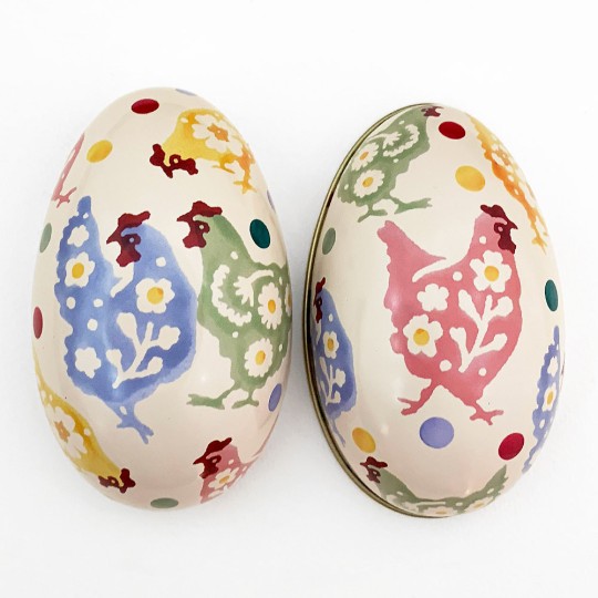 Hen and Flower Metal Easter Egg Tin ~ 4-1/4" tall