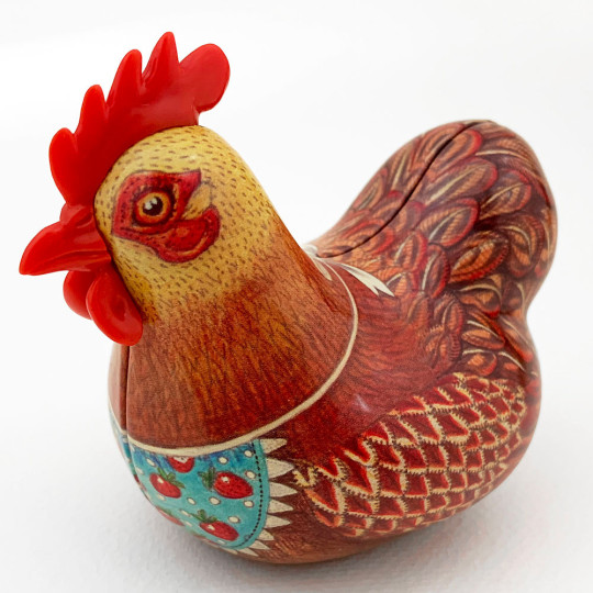Orange Happy Hen Metal Easter Tin ~ 4-1/4" long x 3-1/2" tall