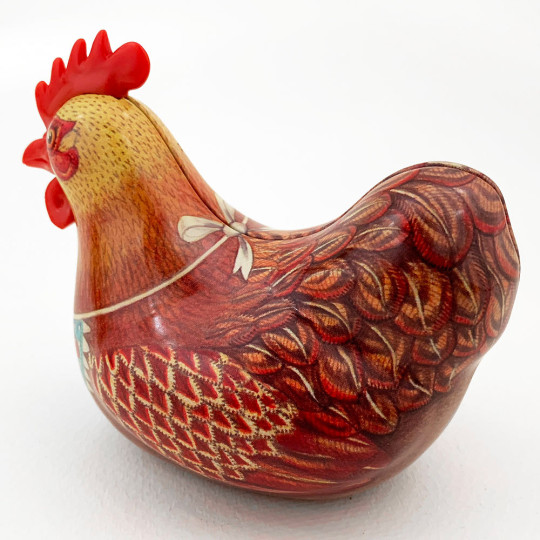 Orange Happy Hen Metal Easter Tin ~ 4-1/4" long x 3-1/2" tall
