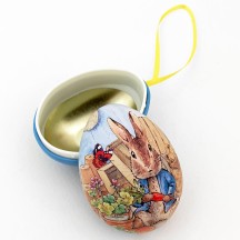 Peter Rabbit Metal Easter Egg Tin and Ornament ~ 2-3/4" tall ~ Peter with Carrot on Blue