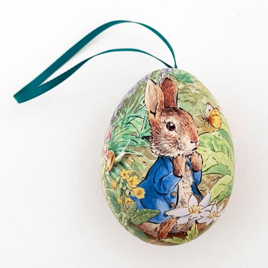 Peter Rabbit Metal Easter Egg Tin and Ornament ~ 2-3/4" tall ~ Peter in Garden on Orange