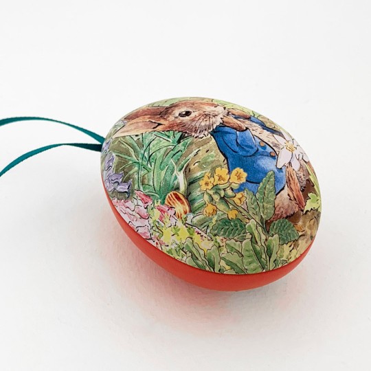 Peter Rabbit Metal Easter Egg Tin and Ornament ~ 2-3/4" tall ~ Peter in Garden on Orange