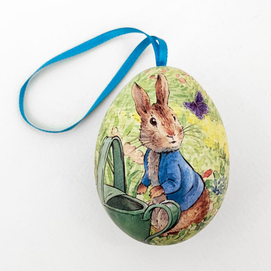 Peter Rabbit Metal Easter Egg Tin and Ornament ~ 2-3/4" tall ~ Peter with Watering Can on Yellow