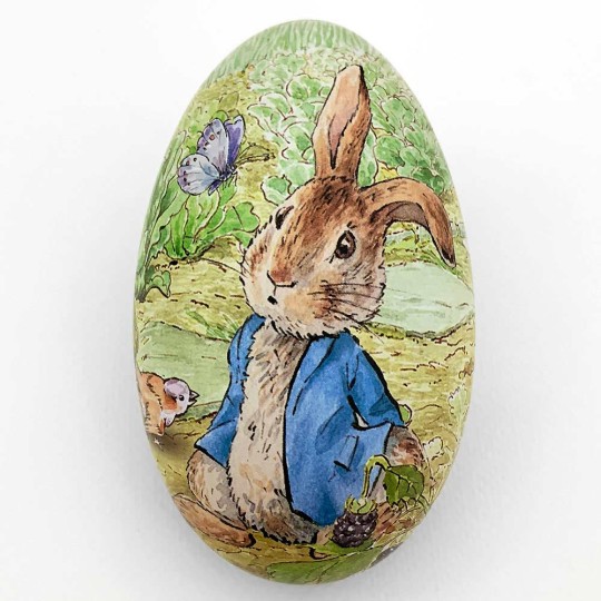 Peter Rabbit Metal Easter Egg Tin ~ 4-1/4" tall ~ Peter with Bird on Teal