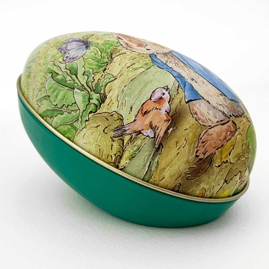 Peter Rabbit Metal Easter Egg Tin ~ 4-1/4" tall ~ Peter with Bird on Teal