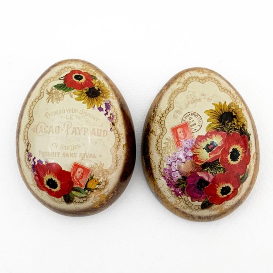 Anemone and Flowers Metal Easter Egg Tin ~ 2-3/4" tall