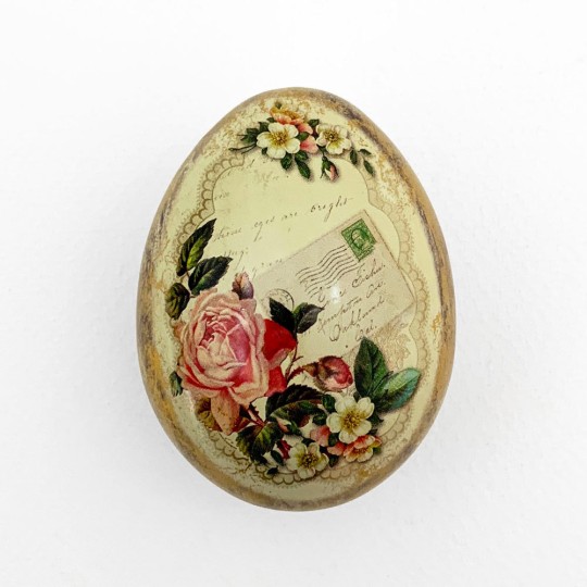 Roses and Flowers Metal Easter Egg Tin ~ 2-3/4" tall