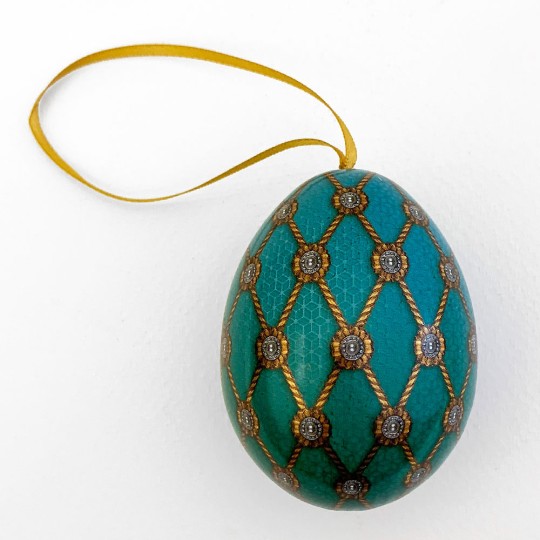 Aqua Net Faberge Inspired Floral Metal Easter Egg Tin and Ornament ~ 2-3/4" tall