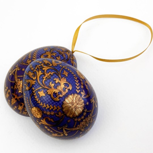 Blue Russian Inspired Fancy Metal Easter Egg Tin and Ornament ~ 2-3/4" tall