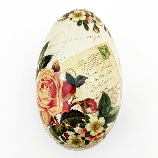 Roses and Flowers Metal Easter Egg Tin ~ 4-1/4" tall