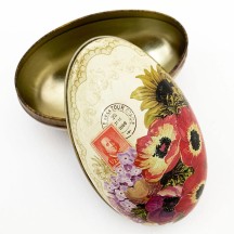 Anemone and Flowers Metal Easter Egg Tin ~ 4-1/4" tall