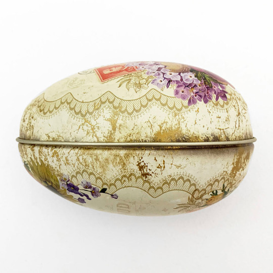 Anemone and Flowers Metal Easter Egg Tin ~ 4-1/4" tall