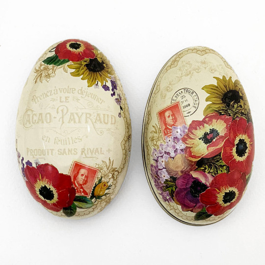 Anemone and Flowers Metal Easter Egg Tin ~ 4-1/4" tall