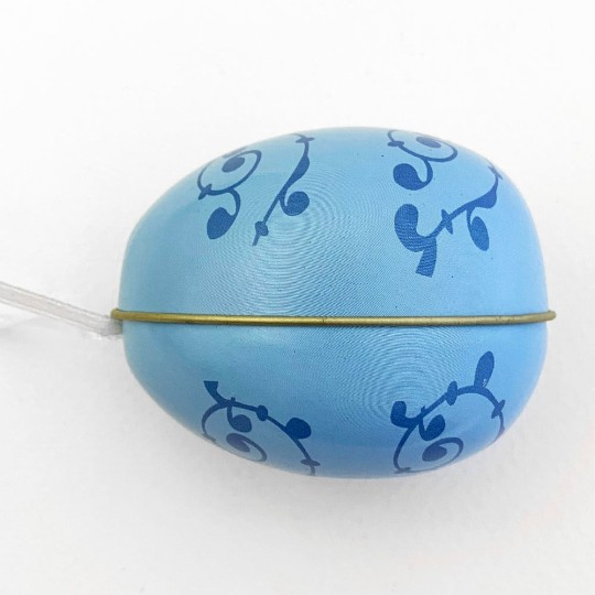Blue Flourish Two-Tone Metal Easter Egg Ornament Tin ~ 2-1/2" tall