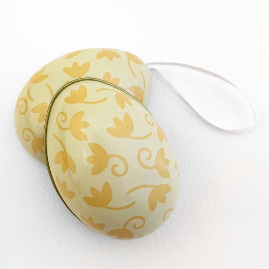 Yellow Floral Two-Tone Metal Easter Egg Ornament Tin ~ 2-1/2" tall