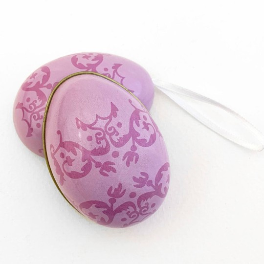 Purple Flourish Two-Tone Metal Easter Egg Ornament Tin ~ 2-1/2" tall