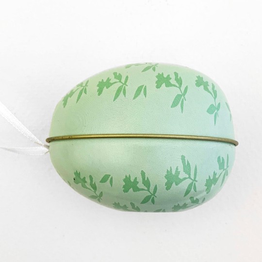 Mint Green Floral Two-Tone Metal Easter Egg Ornament Tin ~ 2-1/2" tall