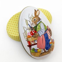 Bunny Painting Eggs Metal Easter Egg Tin ~ 4-1/4" tall