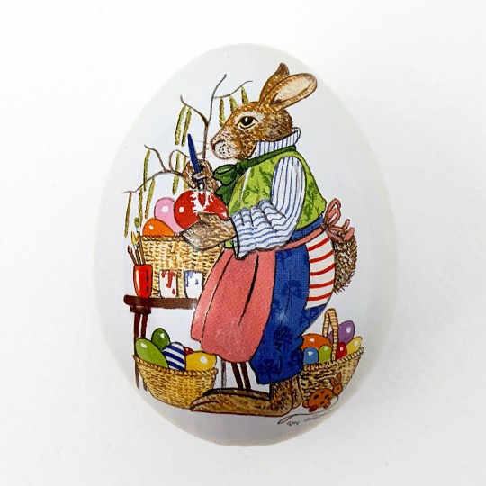 Small Bunny Painting Eggs Metal Easter Egg Tin ~ 2-3/4" tall