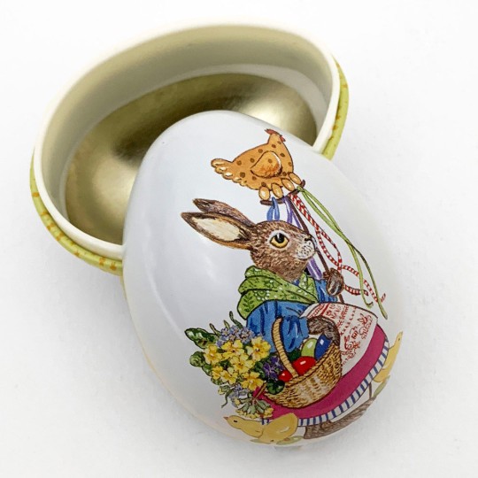 Small Bunny with Hen Metal Easter Egg Tin ~ 2-3/4" tall