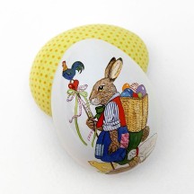 Small Bunny with Egg Backpack Metal Easter Egg Tin ~ 2-3/4" tall
