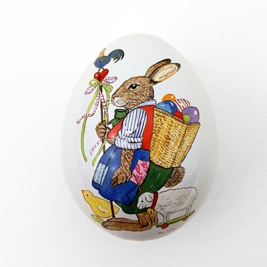 Small Bunny with Egg Backpack Metal Easter Egg Tin ~ 2-3/4" tall