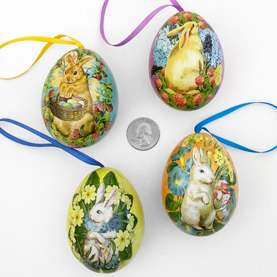 Brown Bunny Floral Metal Easter Egg Tin and Ornament ~ 2-3/4" tall