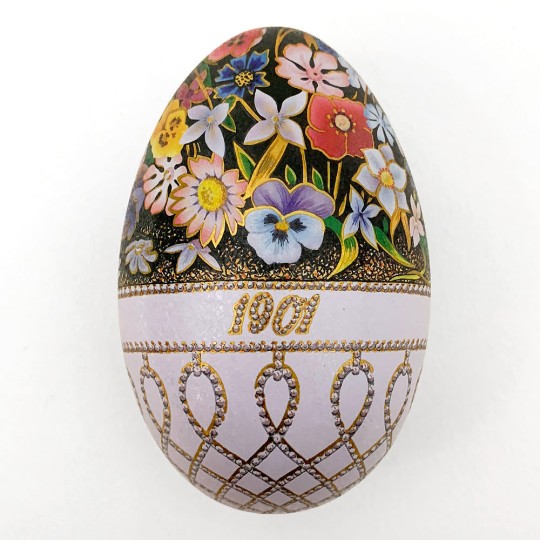 Fancy Flowers 1901 Faberge Egg Metal Easter Tin ~ 4-1/4" tall