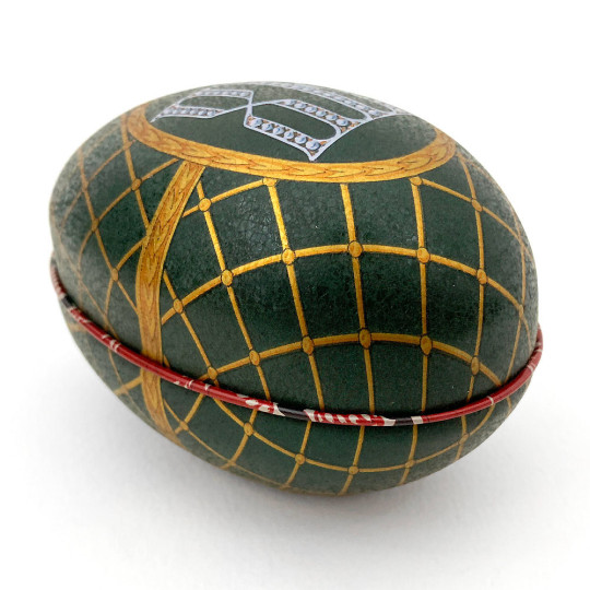 Fancy Green Faberge Egg Metal Easter Tin ~ 4-1/4" tall