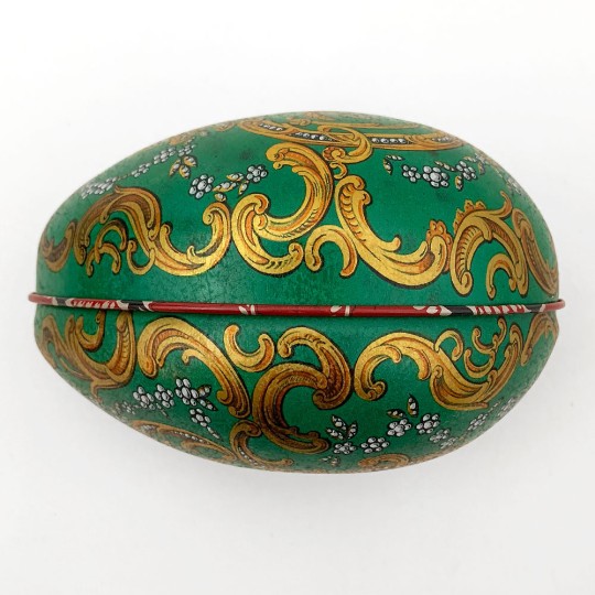 Green Jeweled Palms Faberge Egg Metal Easter Tin ~ 4-1/4" tall