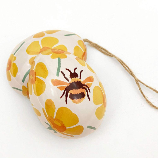 Bee and Flowers Metal Easter Egg Tin and Ornament ~ 2-3/4" tall ~ Emma Bridgewater Design
