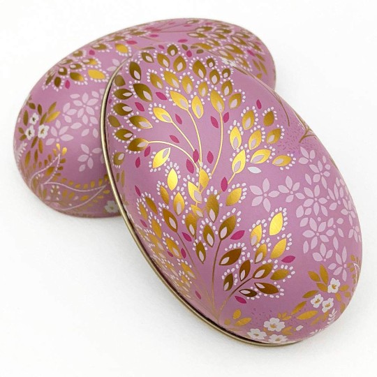 Lavender Fancy Floral Metal Easter Egg Tin ~ 4-1/4" tall