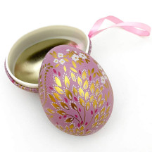 Lavender Fancy Floral Metal Easter Egg Tin and Ornament ~ 2-3/4" tall