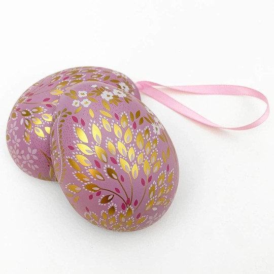 Lavender Fancy Floral Metal Easter Egg Tin and Ornament ~ 2-3/4" tall