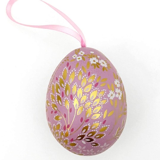 Lavender Fancy Floral Metal Easter Egg Tin and Ornament ~ 2-3/4" tall