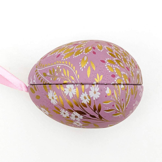 Lavender Fancy Floral Metal Easter Egg Tin and Ornament ~ 2-3/4" tall