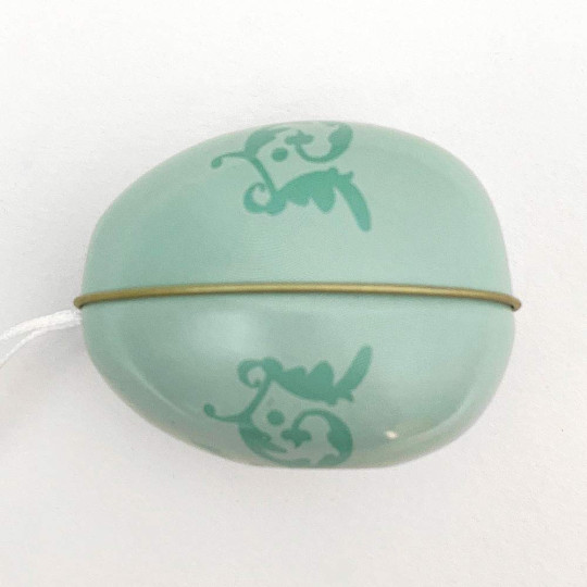 Pale Teal Flourish Two-Tone Metal Easter Egg Ornament Tin ~ 2-1/2" tall